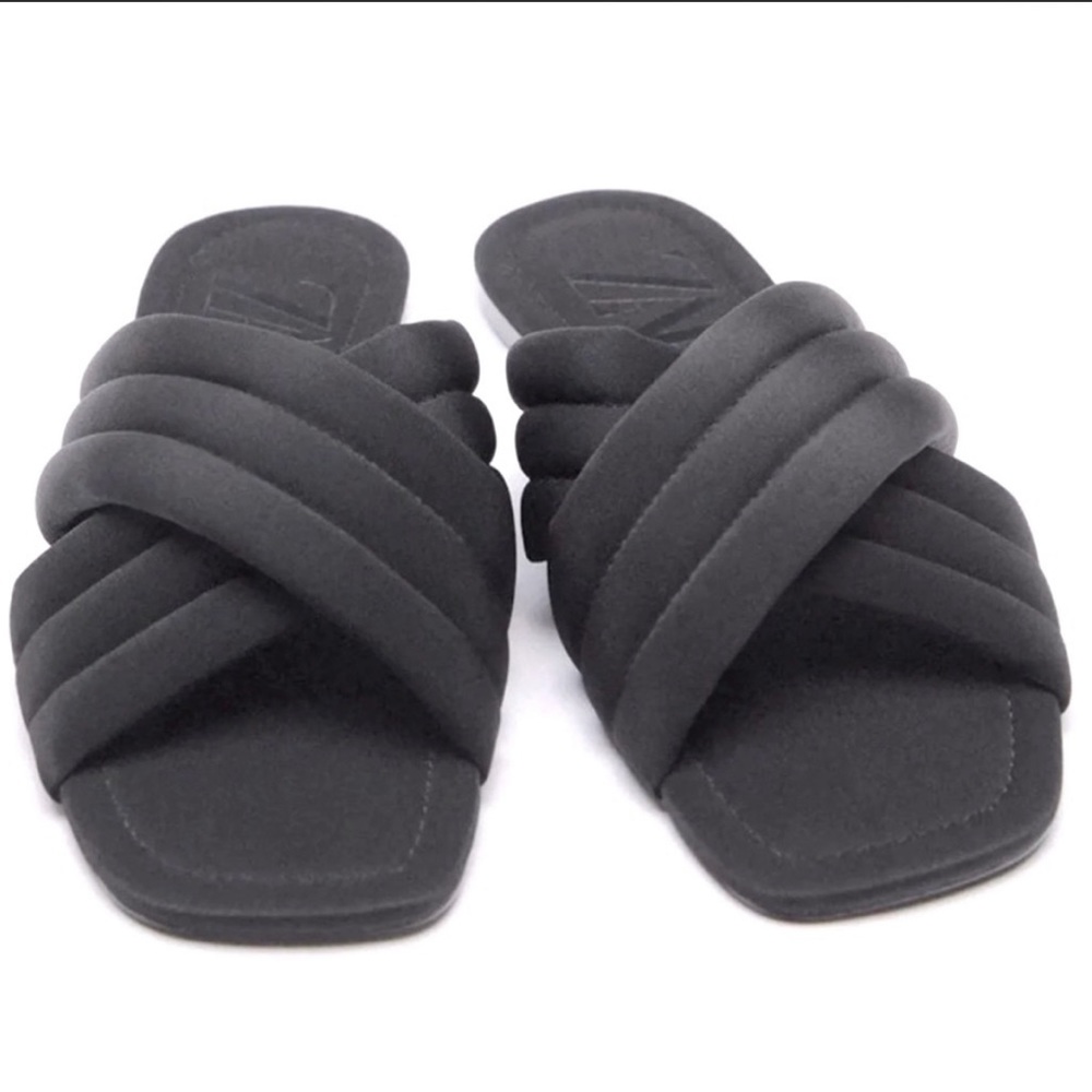 ZARA Satin Slippers. Size 37. Color Black.